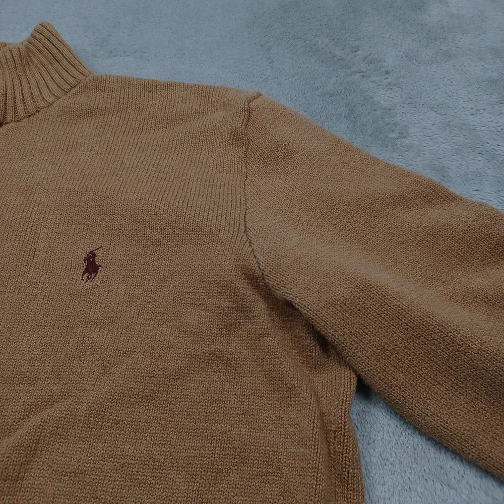 Polo Ralph Lauren Sweater Mens XL Brown Knit Pullover 1/4 Zip Preppy